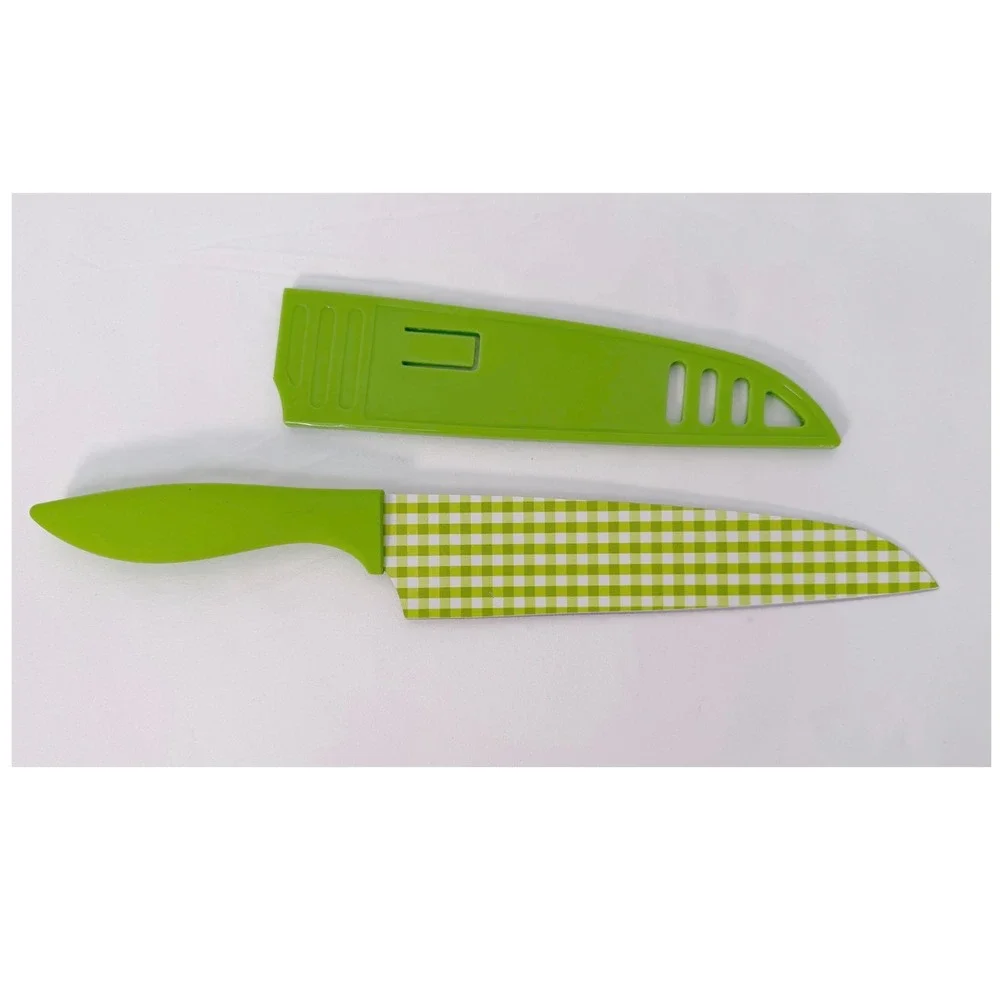 Tomodachi Green Gingham Checkered Chef Knife with Blade Guard Cover 7